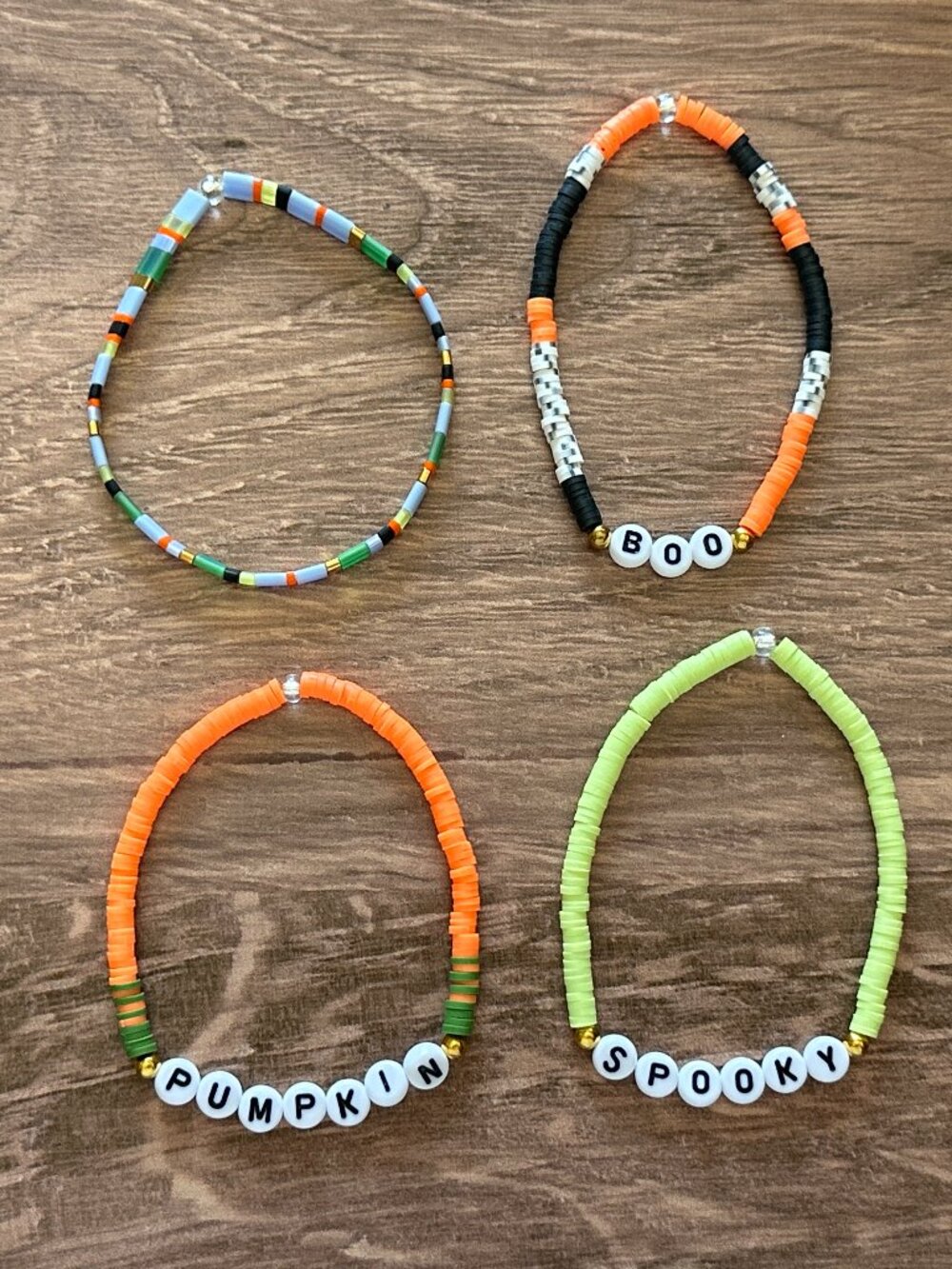 NEW Set of FOUR (4) Handmade Stretch Bracelets Halloween-Adult Size